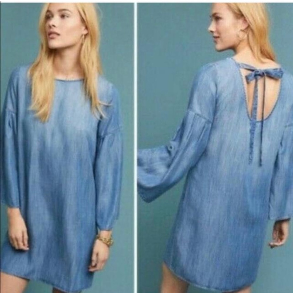 Anthropology Cloth & Stone chambray midi length dress with open back